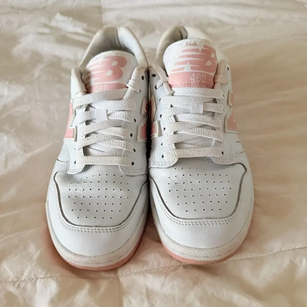 New Balance 480 White Pink Leather Sneakers Women’s Size 8 Casual Court Shoes